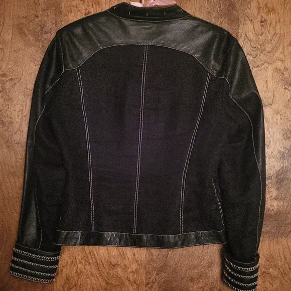 Cache Genuine Leather & Linen Jacket M - Picture 2 of 2